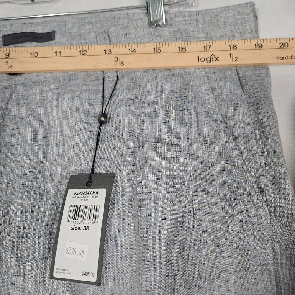 John Varvatos Pants Men's 38 NWT 100% Linen Dusted Blue P293Z2-ECMA $498 Preppy - Picture 4 of 15